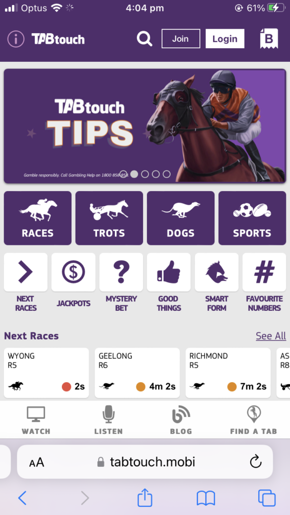 tabtouch racing results