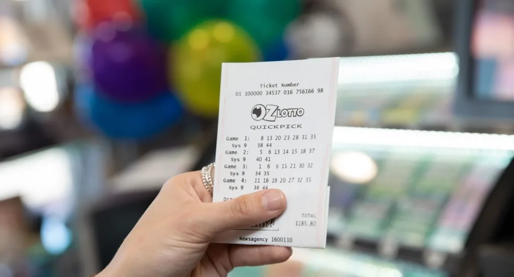 Australian Wednesday Lotto ticket with six winning numbers marked for the draw