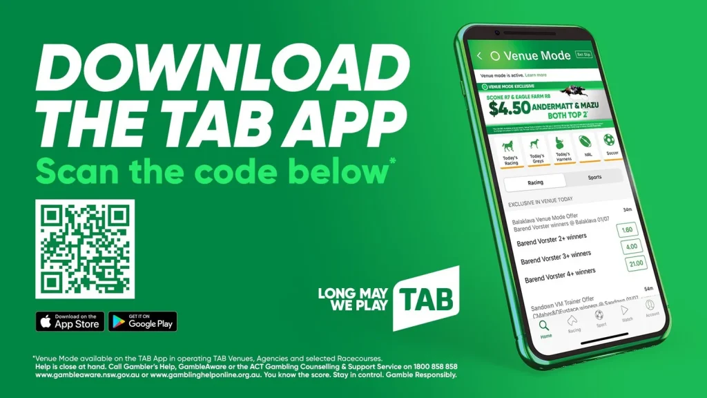 TAB NSW sportsbet mobile app on a smartphone showing live sports betting markets