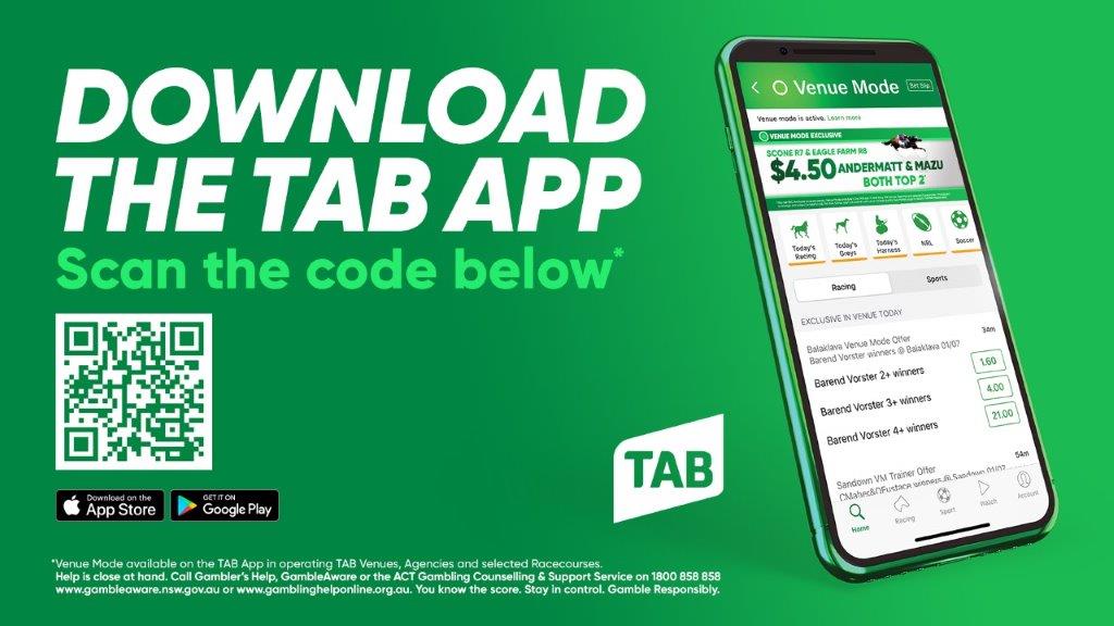 Illustration of a secure TAB Vic login screen on a smartphone showing a green padlock above account fields