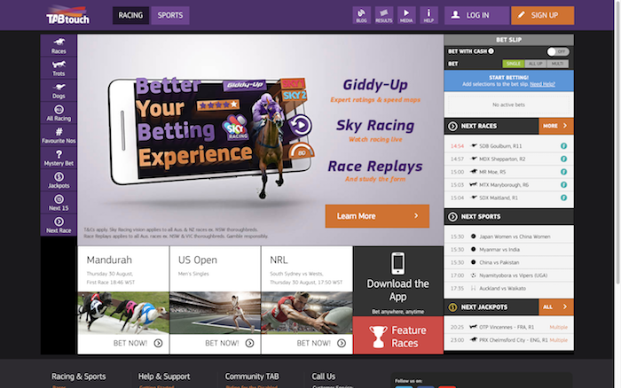 Live soccer match action on a green field, a popular TABtouch mobile betting market