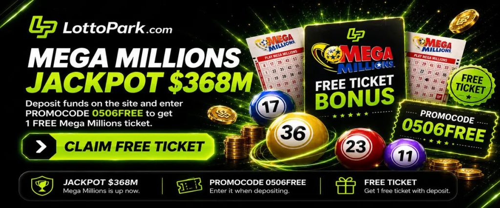 Gold coin jackpot stack with a Play Now call to bet on lotto online